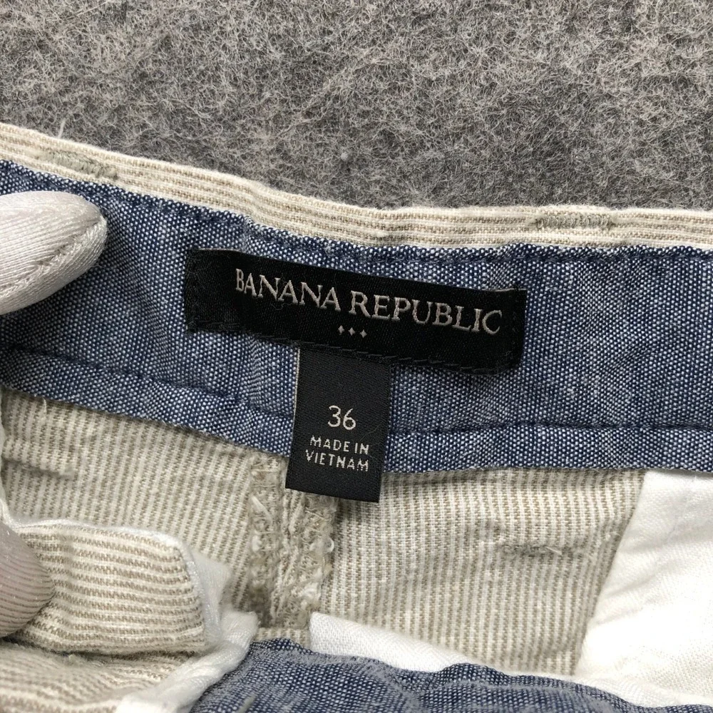 Banana Republic Cotton Linen Shorts Mens 36 Beige White Striped Flat Front